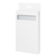 White Product Package Box With Window Illustration Isolated On White Background. Mock Up Template Ready For Your Design. Product Packing Vector EPS10