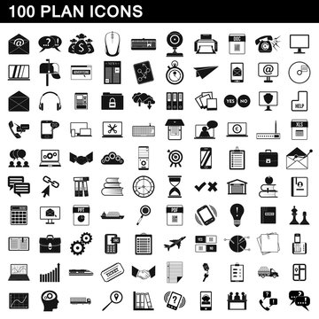 100 plan icons set, simple style