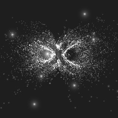 Abstract vector space monochrome background. Explosion of glowing particles. Infinity sign. Futuristic technology style. Elegant background for business presentations or gift cards.EPS10