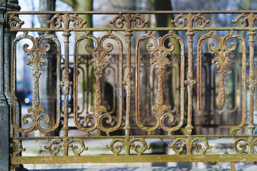 classic decorative fences in street saint-petersburg, Russia. closeup
