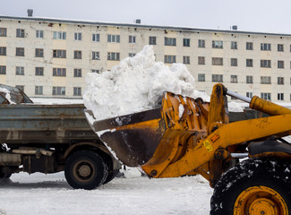 Murmansk, Russia - March 14, 2017: Snow cleaning with special vehicles