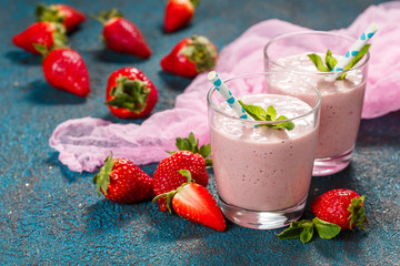 Strawberry smoothie in glasses