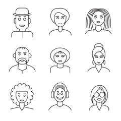 Set of linear people face icons. Isolated on white background