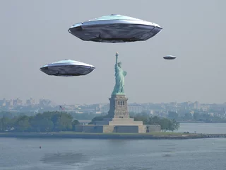 Peel and stick wallpaper UFO Visitors Alien craft near New York City