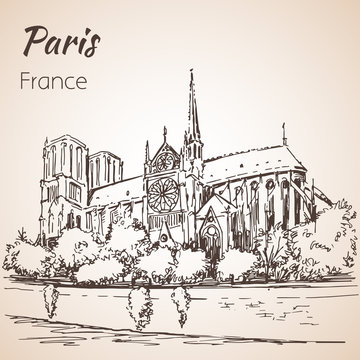 Paris cityspace. Cathedral Notre Dame de Paris.