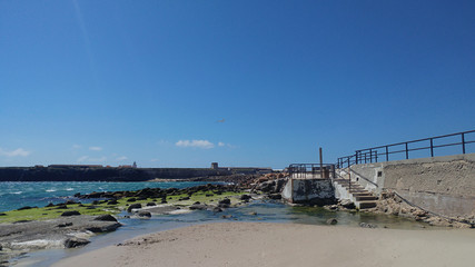 View of the pier and bay in Tarifa, Andalusia, Spain 