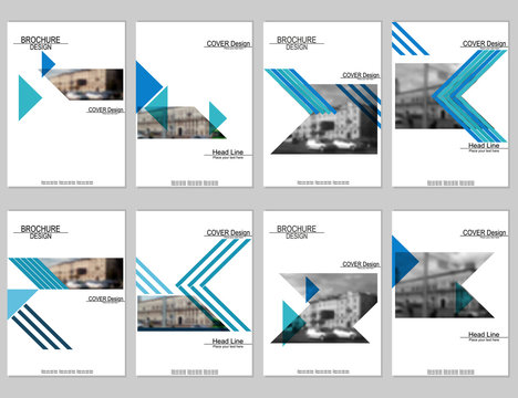 Vector brochure cover templates with blurred cityscape. EPS 10. Mesh background.