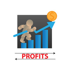 growth and declining chart showing improvement and losses of profit with arrow. vector illustration