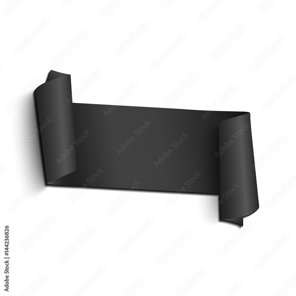Poster a realistic black ribbon in the form of a banner. empty space for your projects. falling shadows on 
