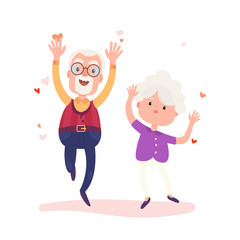 Grandparents characters are together forever in love. Stock vector Valentine's Day concept illustration. Old cute loving couple isolated on white background. Happy people.