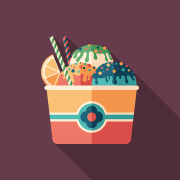 Fruit ice cream flat square icon with long shadows.