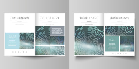 Business templates for bi fold brochure, magazine, flyer, report. Cover design template, easy editable vector, abstract layout in A4 size. Technology background in geometric style made from circles.