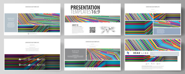 Business templates in HD format for presentation slides. Easy editable abstract vector layouts in flat design. Bright color lines, colorful style with geometric shapes, beautiful minimalist background