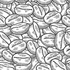 Seamless pattern coffee beans. Vector vintage black engraving