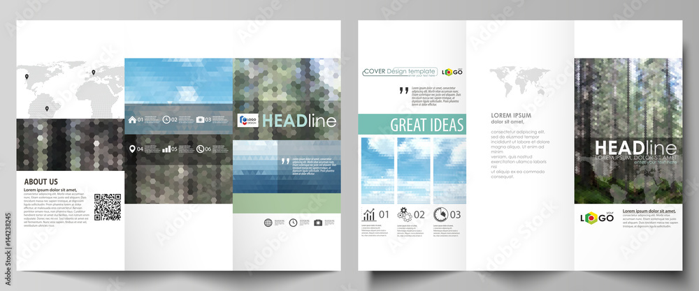 Poster tri-fold brochure templates on both sides. abstract vector layout in flat design. colorful backgroun