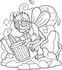 Fototapeta premium disgusting monster, a fly man, digging in the garbage