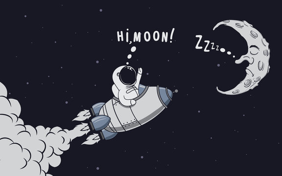 Adventure of little cute spaceman in space