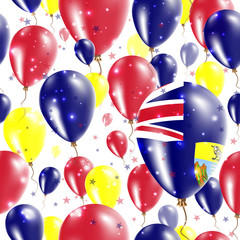 Saint Helena Independence Day Seamless Pattern. Flying Rubber Balloons in Colors of the Saint Helenian Flag. Happy Saint Helena Day Patriotic Card with Balloons, Stars and Sparkles.