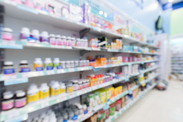 blur background of of drug and vitamin store. - obrazy, fototapety, plakaty