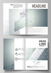Business templates for bi fold brochure, magazine, flyer, booklet, report. Cover design template, vector layout in A4 size. Genetic and chemical compounds. DNA and neurons. Chemistry, science concept.