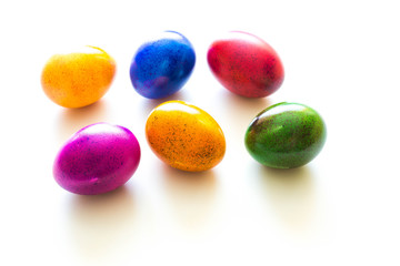 Easter painted eggs on white background 