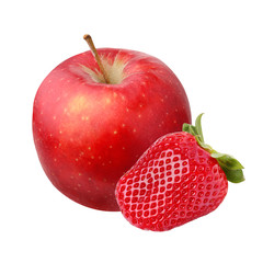 Apple and strawberry isolated on a white background.