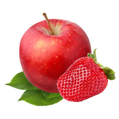 Apple and strawberry isolated on a white background.