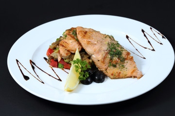 Baked fish. Elegant serving.