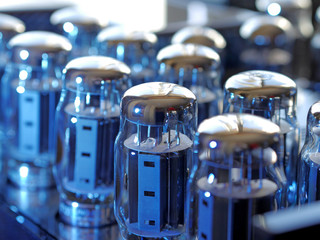 Hifi lamp audiophile amplifiers. Close-up view. - obrazy, fototapety, plakaty