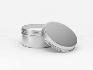 Open metal round tin mockup 3d rendering