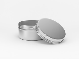 Open metal round tin mockup 3d rendering