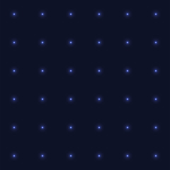 Seamless vector pattern of glowing blue dots on a dark background. Luminous design element.