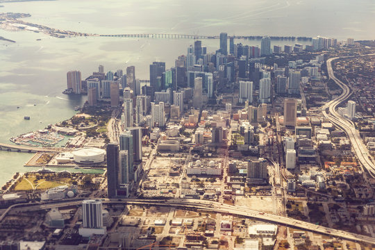 Aerial view of Wynwood, and North Bay Village, with Miami Beach. Florida, USA