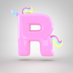 Cute unicorn pink letter R uppercase