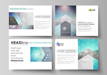 The minimalistic abstract vector illustration of the editable layout of the presentation slides design business templates. Molecule structure, connecting lines and dots. Technology concept.