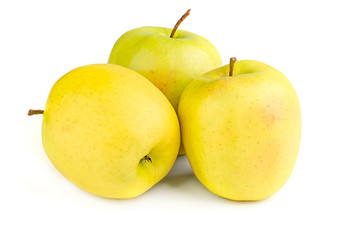 ripe yellow apples on a white background