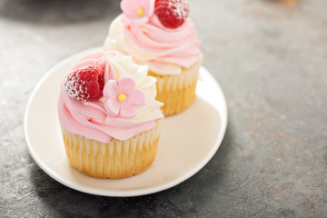 Pink vanilla and raspberry cupcakes