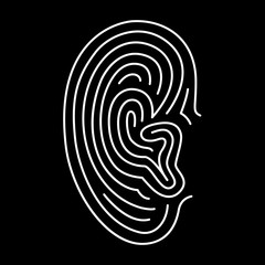 Ear lines icon. Authorization scanner, phone sign, eavesdrop... Black background.