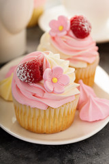Pink vanilla and raspberry cupcakes