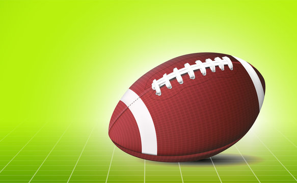 Football ball. 3d sport banner. Green field.