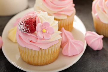 Pink vanilla and raspberry cupcakes