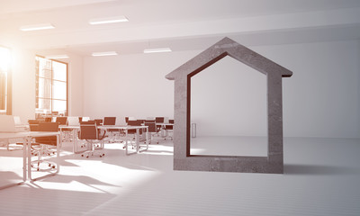 Conceptual background image of concrete home sign in modern office interior