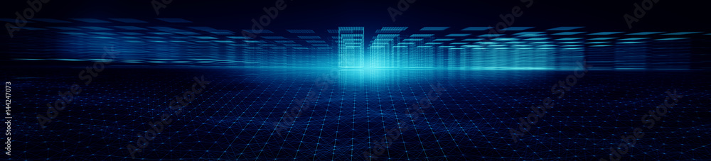 Poster Binary code  background/Computer binary code dark blue blur  backdrop, background line data depth of field