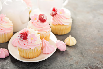 Pink vanilla and raspberry cupcakes