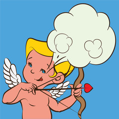 Cupid Love silhouette with bow and arrow and speech bubble