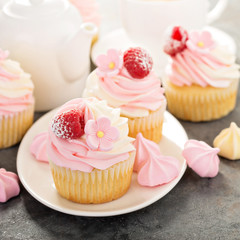 Pink vanilla and raspberry cupcakes