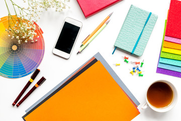 graphic tools in designer concept on white background top view