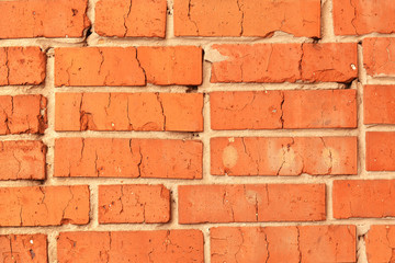 Obraz premium Red background brick wall, desktop, vintage texture, space for text content