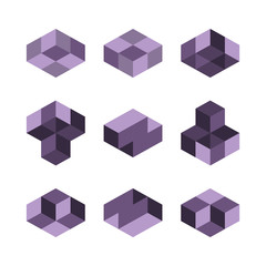 Cube logo concept, vector illustration. Flat design style. Cube construction. Sign pattern. Graphic design. Fashion background abstract texture. Template for print, textile, wrapping.