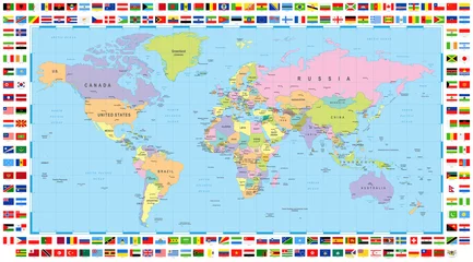 Farbige Weltkarte und Flaggen © Porcupen
